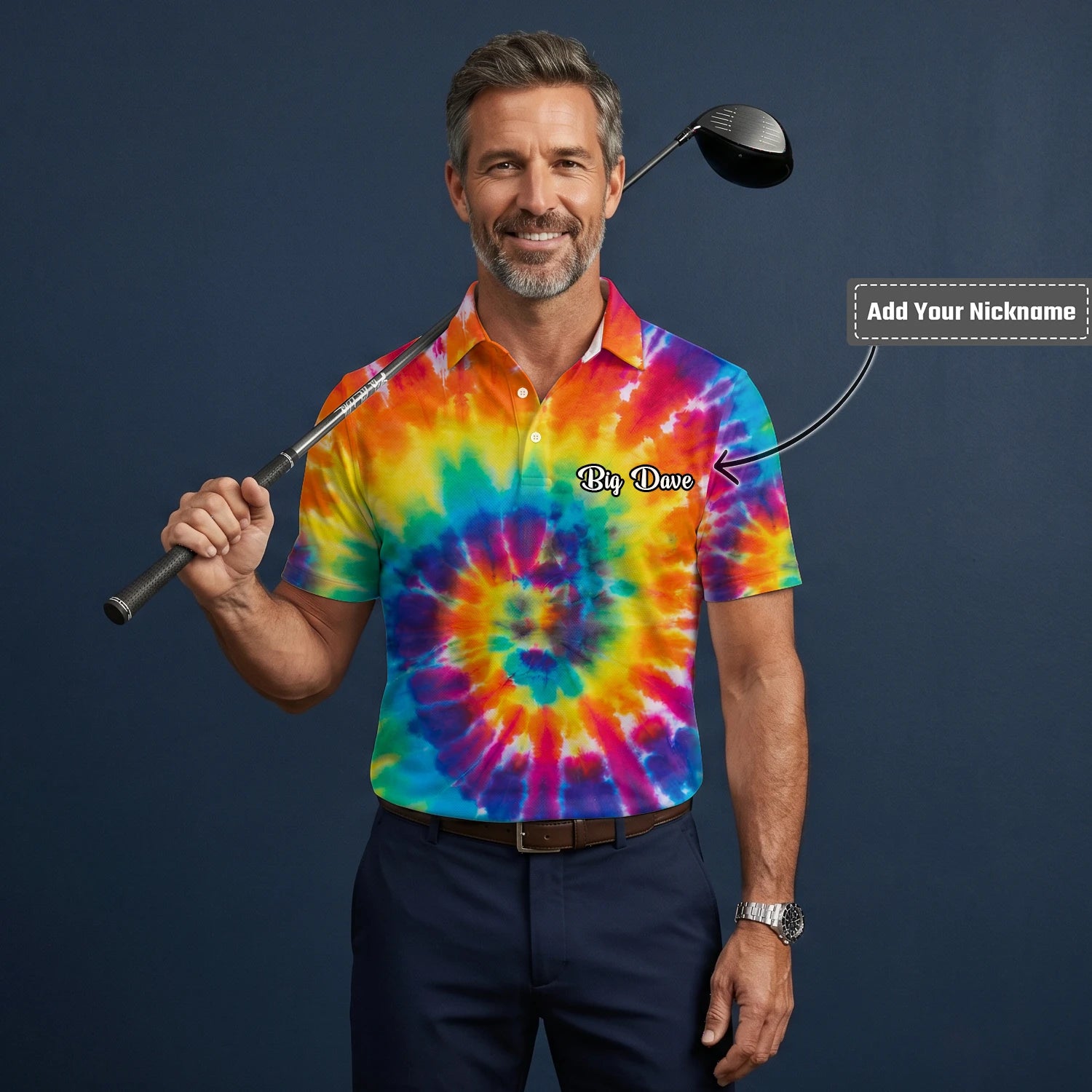 Personalised Rainbow Tie Dye Spiral Golf Polo Shirt For Men S4610