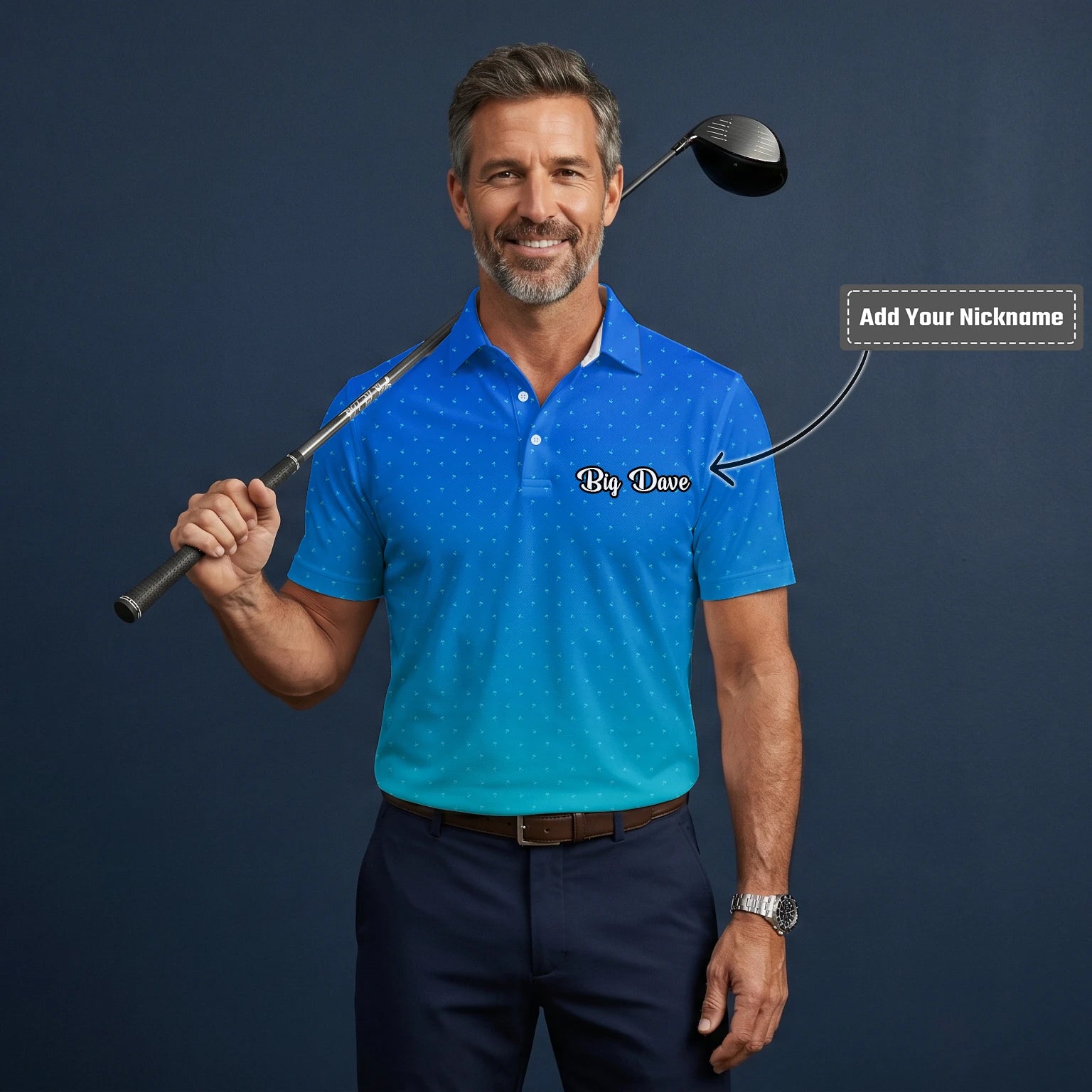Personalised Blue Turquoise Dotted Gradient Golf Polo Shirt For Men O2326
