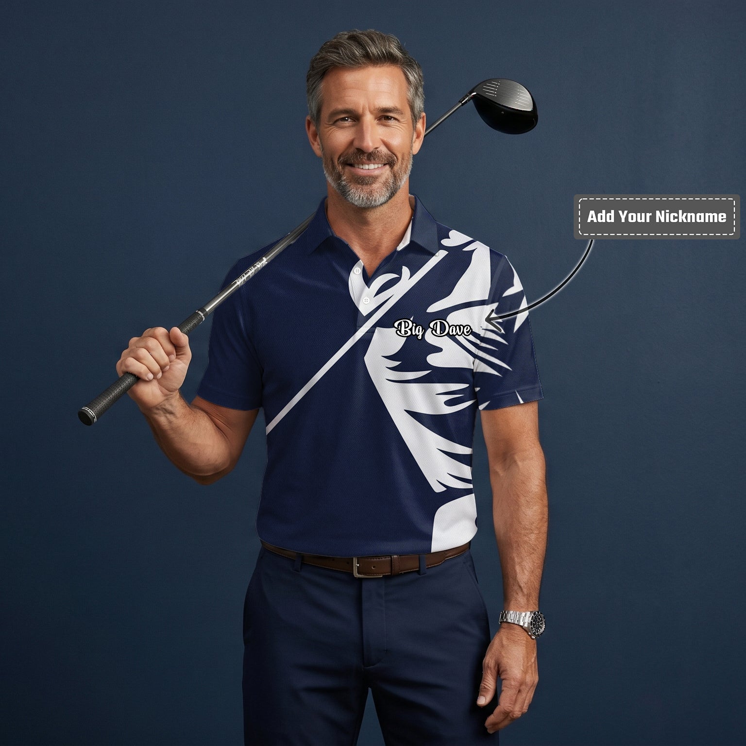 Personalised Navy White Tribal Golf Polo Shirt For Men A1639