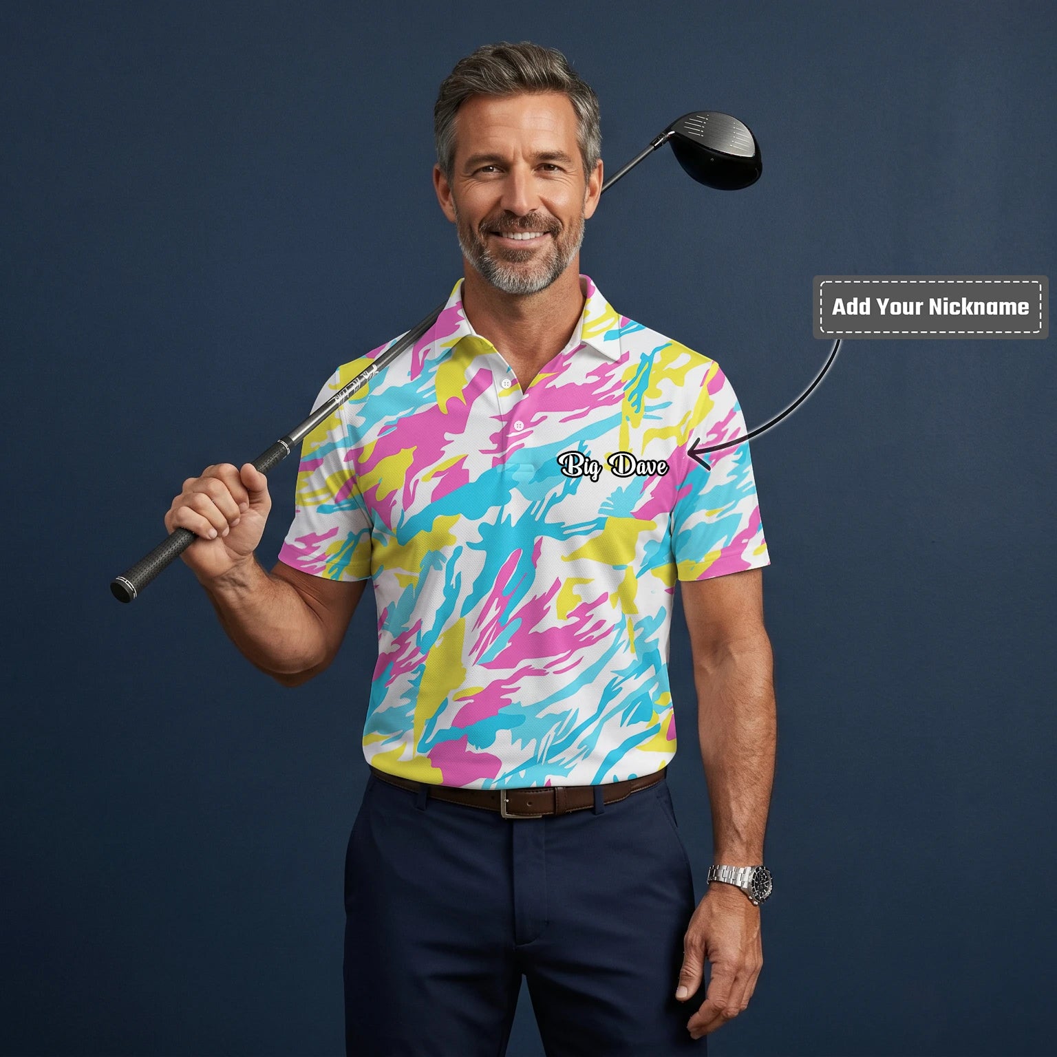 Personalised Pastel Rainbow Camo Golf Polo Shirt For Men F0280