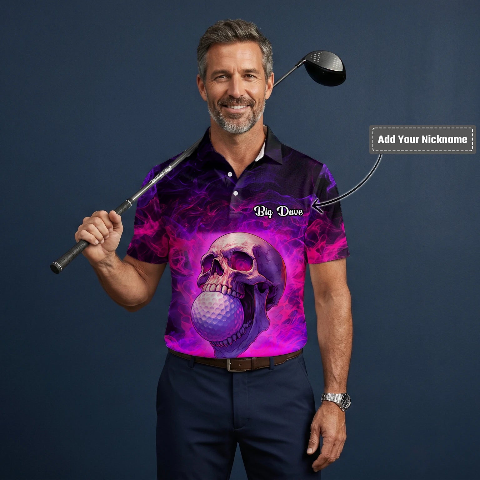 Personalised Purple Pink Skull Golf Ball Smoke Golf Polo Shirt For Men L7637