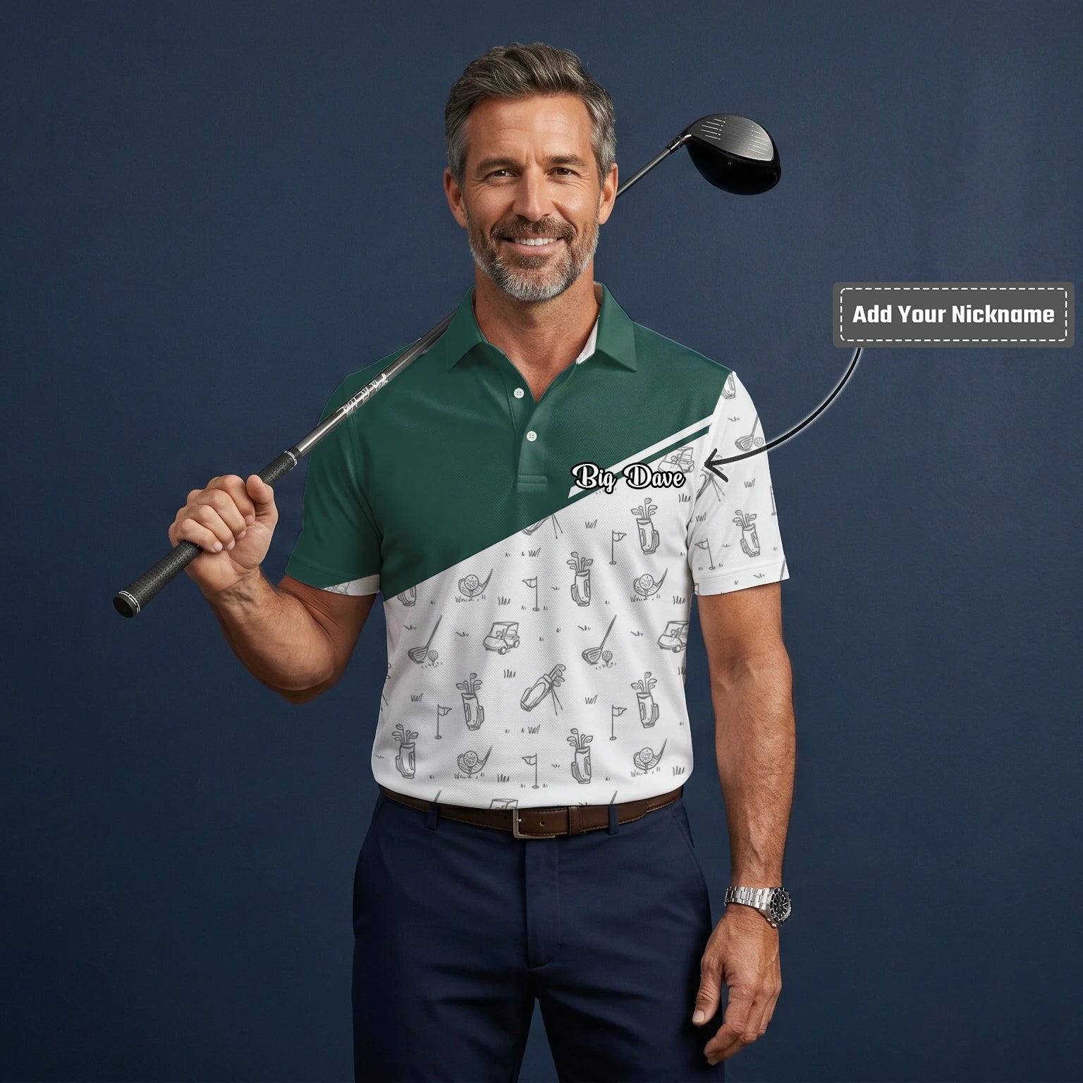 Personalised Green White Golf Club Sketch Golf Polo Shirt For Men L9936