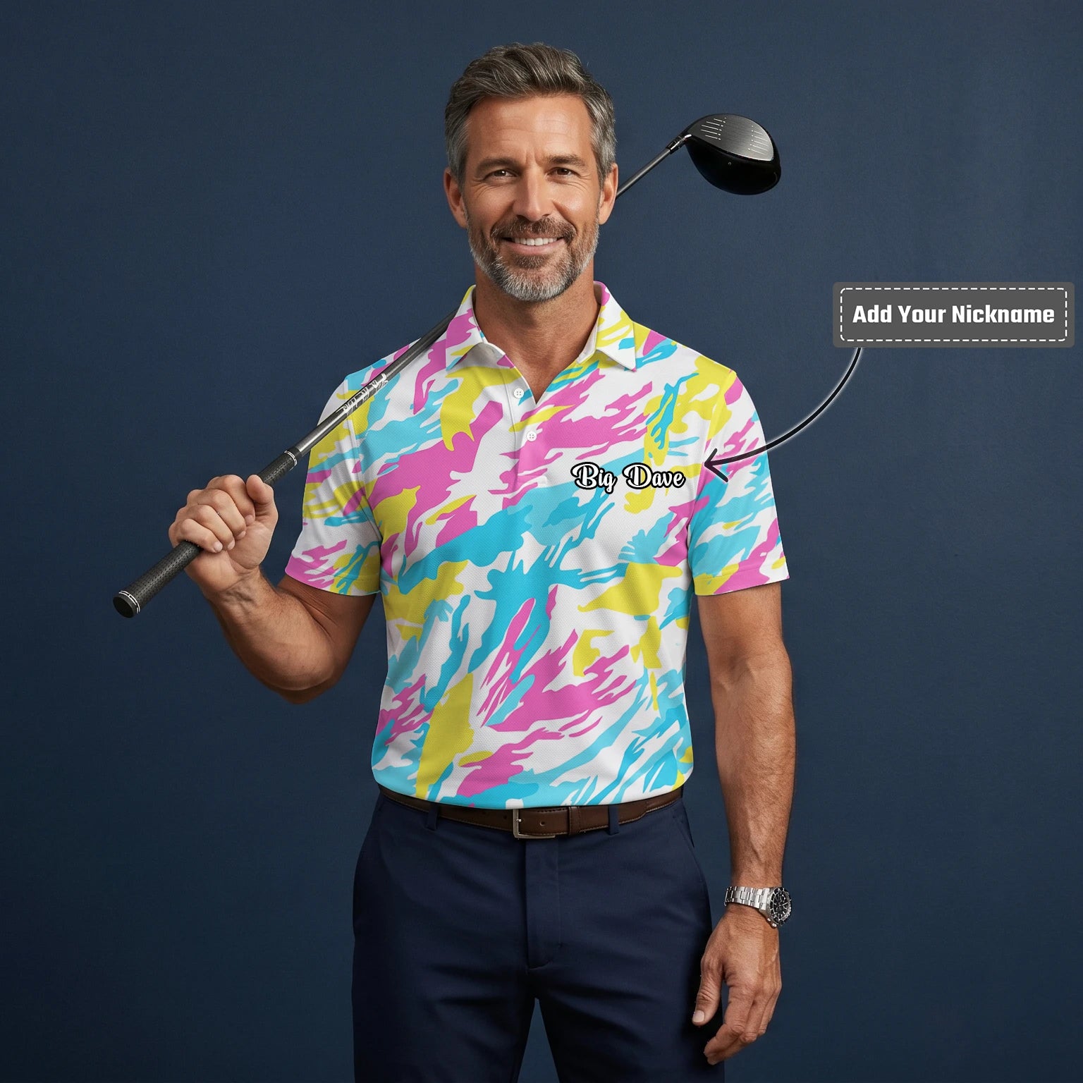 Personalised Pastel Rainbow Camo Golf Polo Shirt For Men F0280