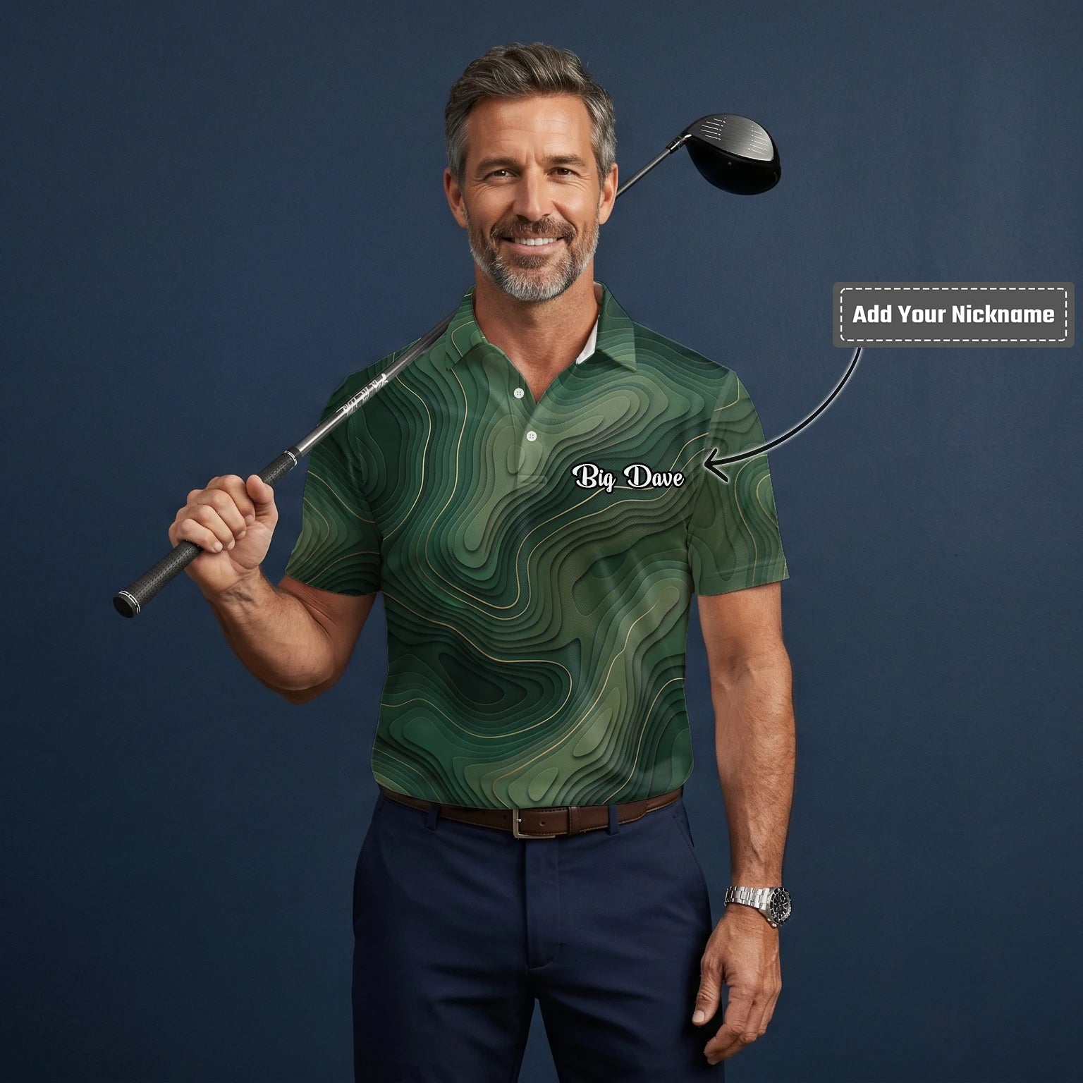 Personalised Green Topographic Contour Line Golf Polo Shirt For Men H2497