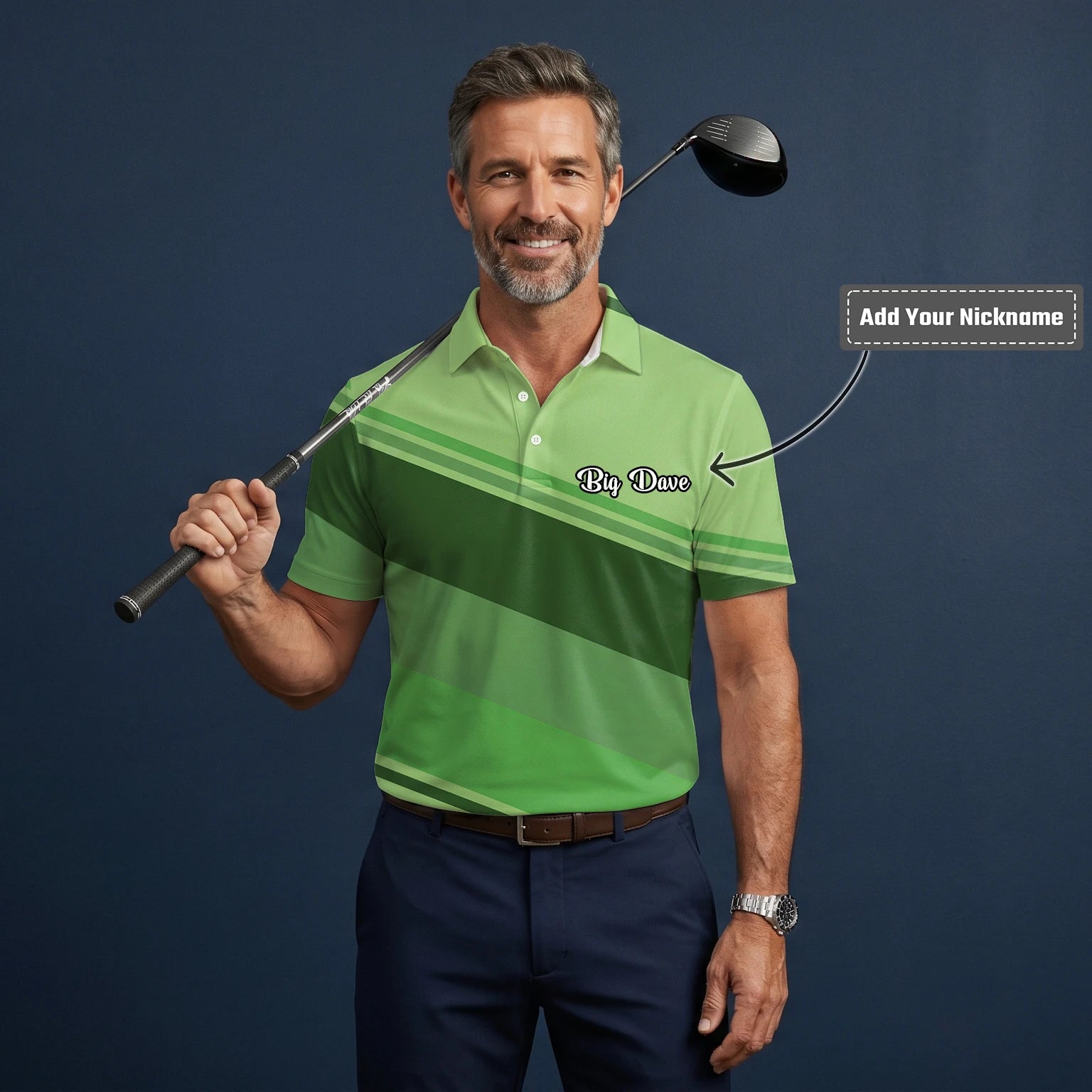 Personalised Light Green Geometric Stripe Golf Polo Shirt For Men S1599
