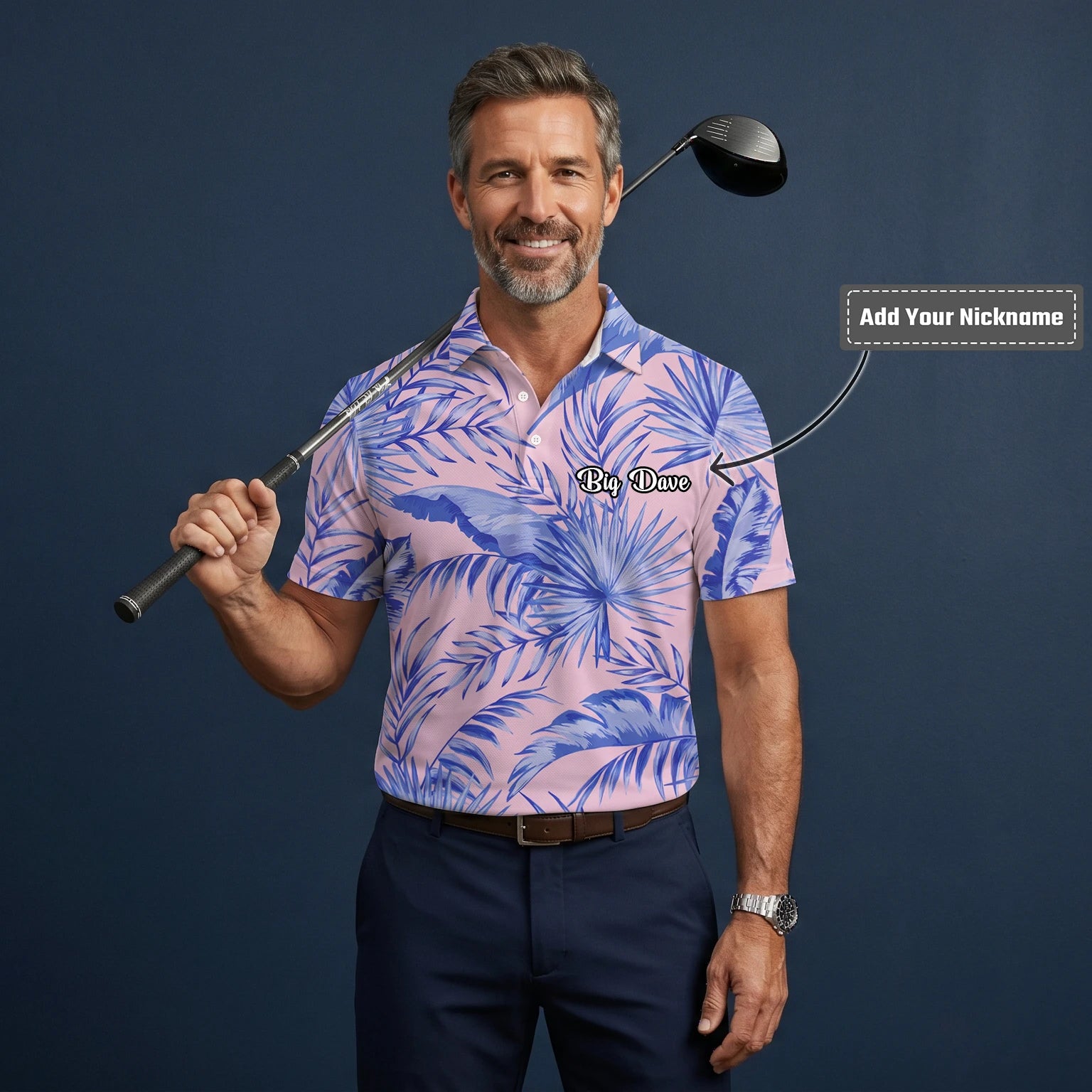Personalised Pink Lavender Tropical Palm Leaf Golf Polo Shirt For Men M3354