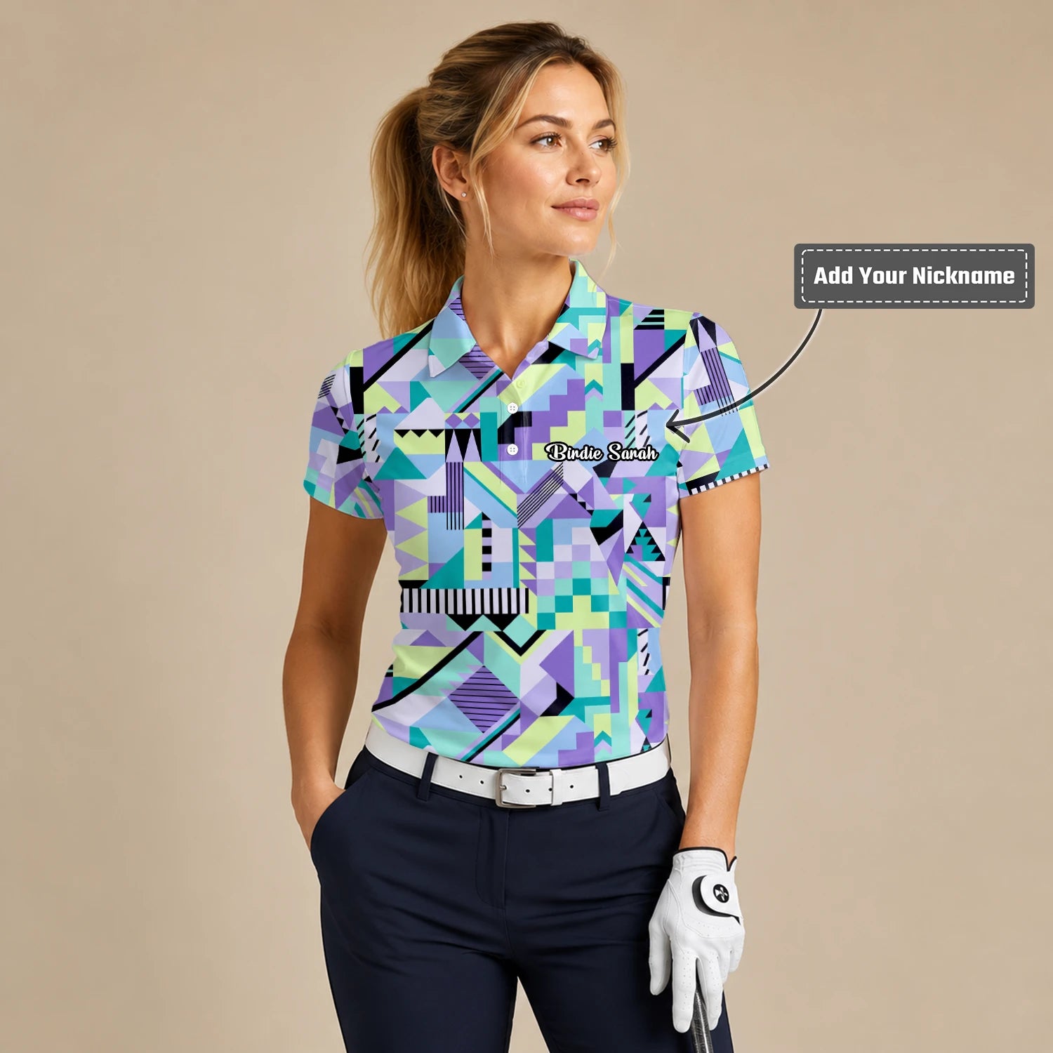 Personalised Pastel Geometric Memphis Pattern Golf Polo Shirt For Women Y0820