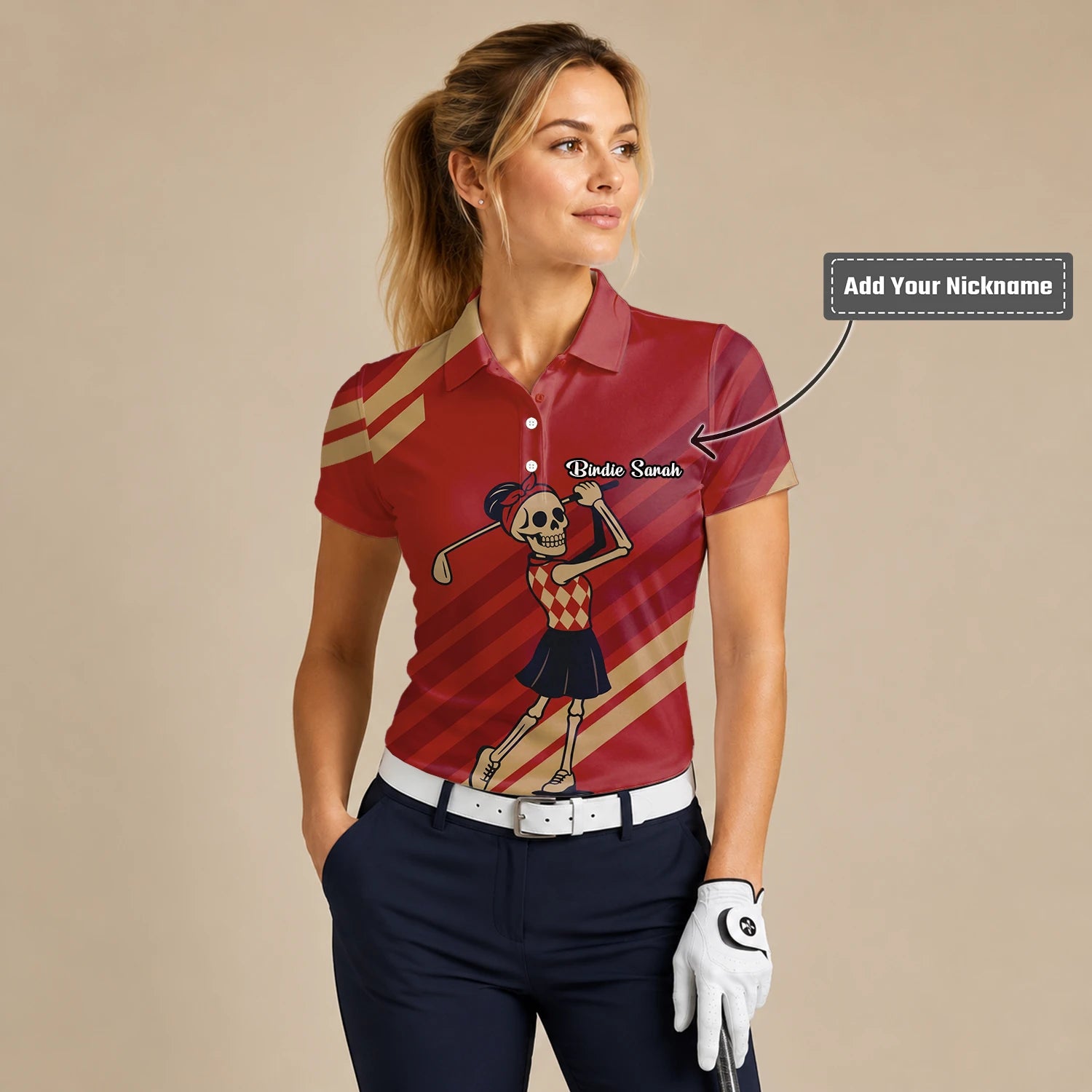 Personalised Red Skeleton Golfer Cartoon Golf Polo Shirt For Women Y0970