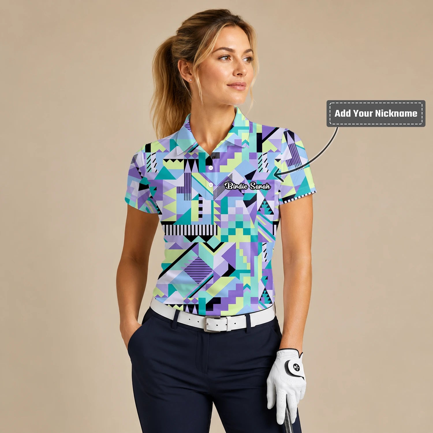 Personalised Pastel Geometric Memphis Pattern Golf Polo Shirt For Women Y0820