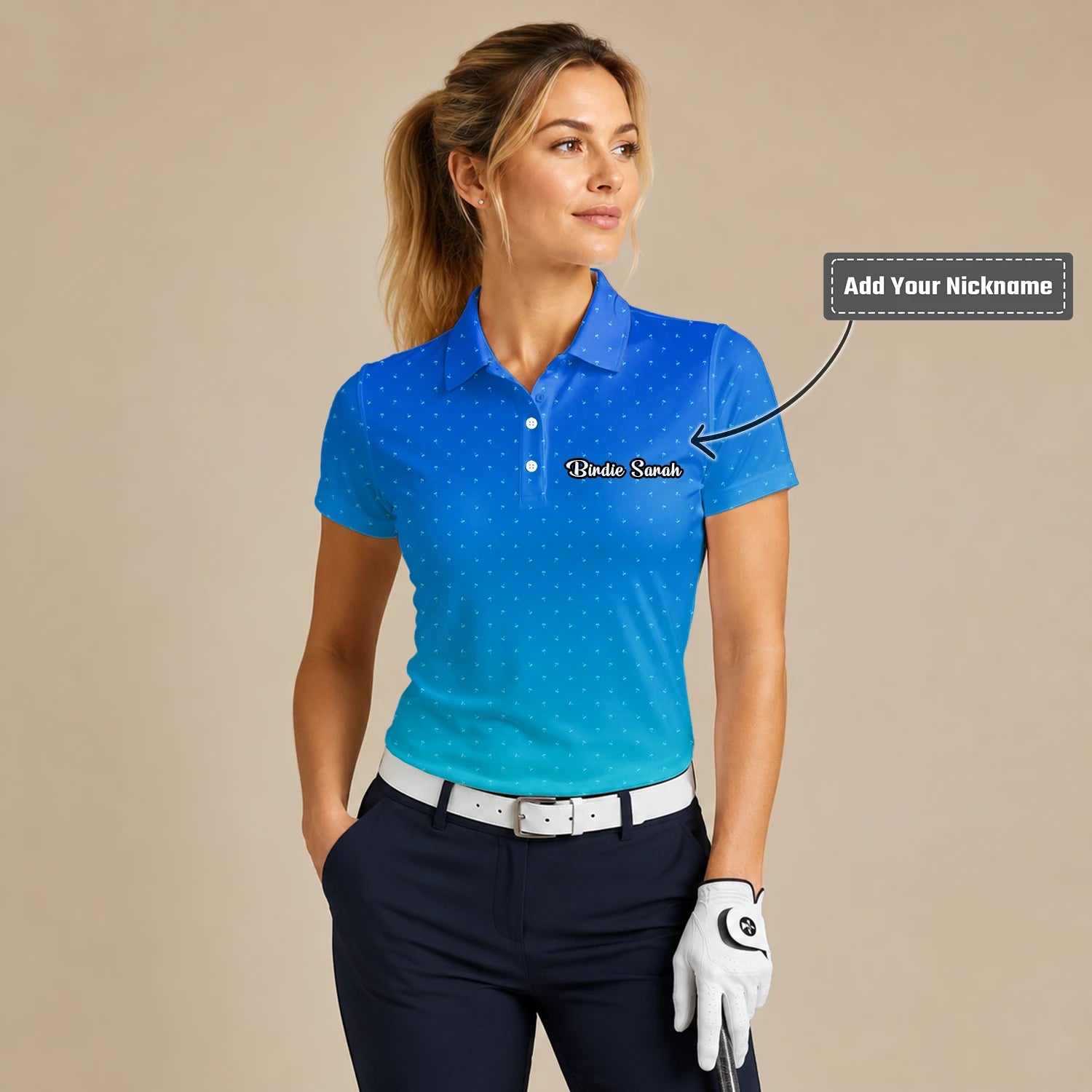 Personalised Blue Turquoise Dotted Gradient Golf Polo Shirt For Women C6032