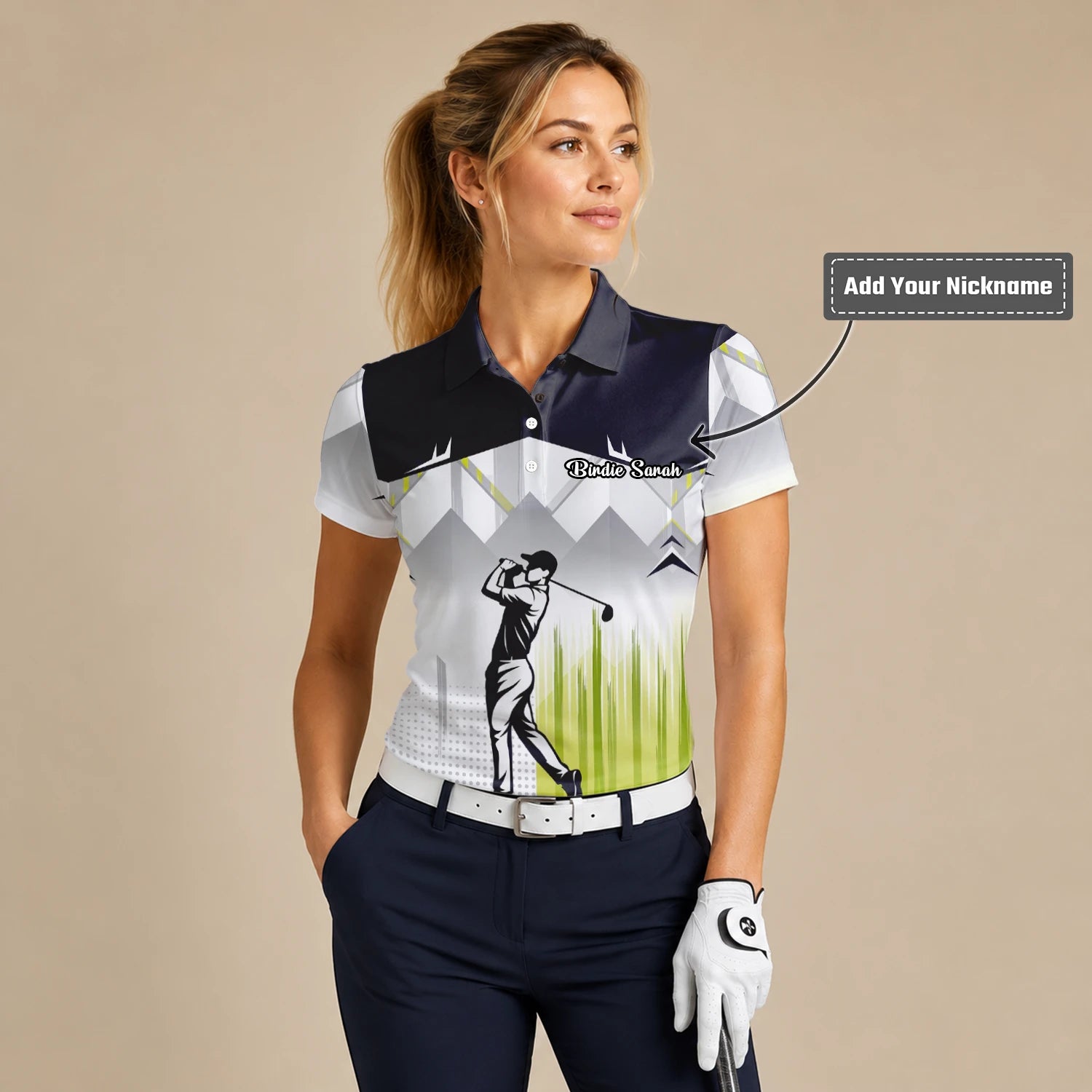 Personalised Black Grey Lime Golfer Silhouette Golf Polo Shirt For Women F4552