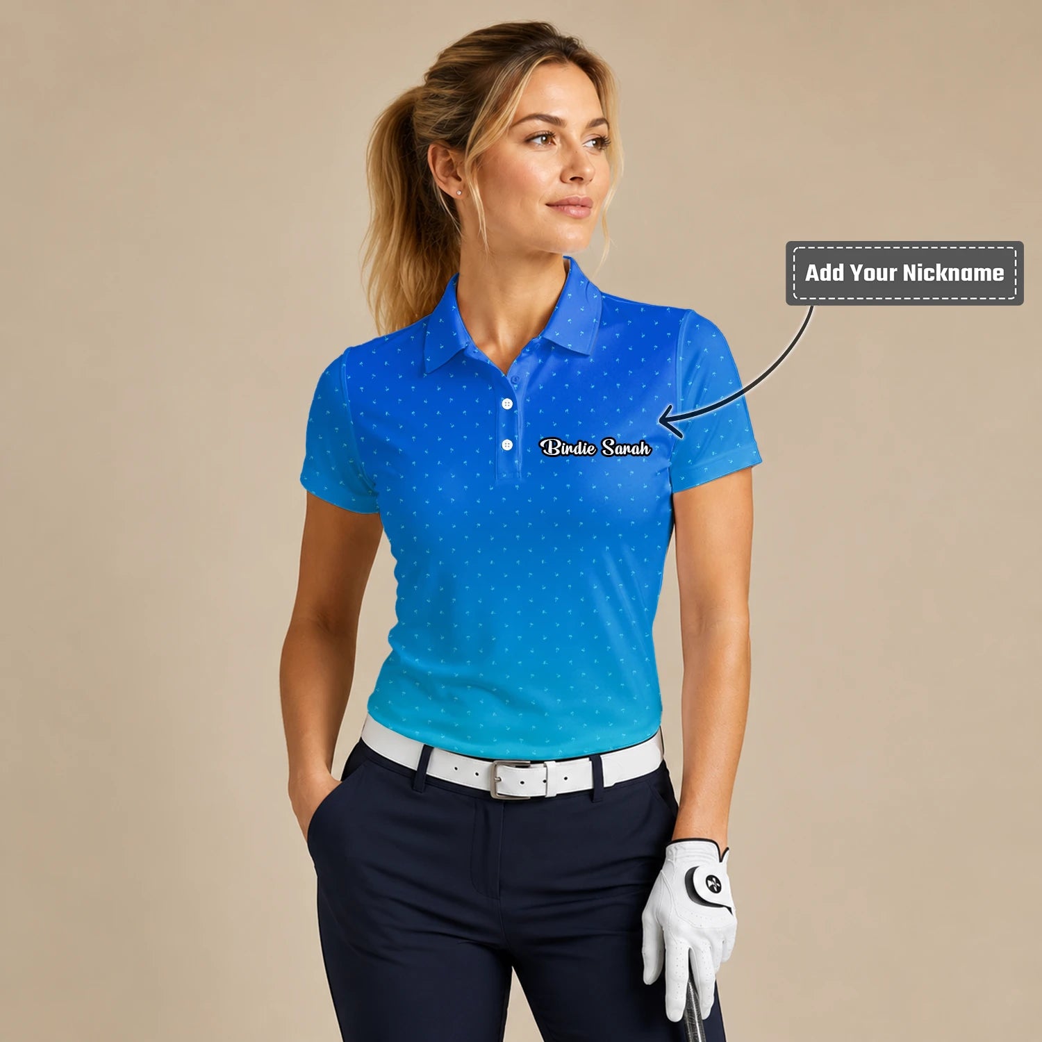 Personalised Blue Turquoise Dotted Gradient Golf Polo Shirt For Women C6032