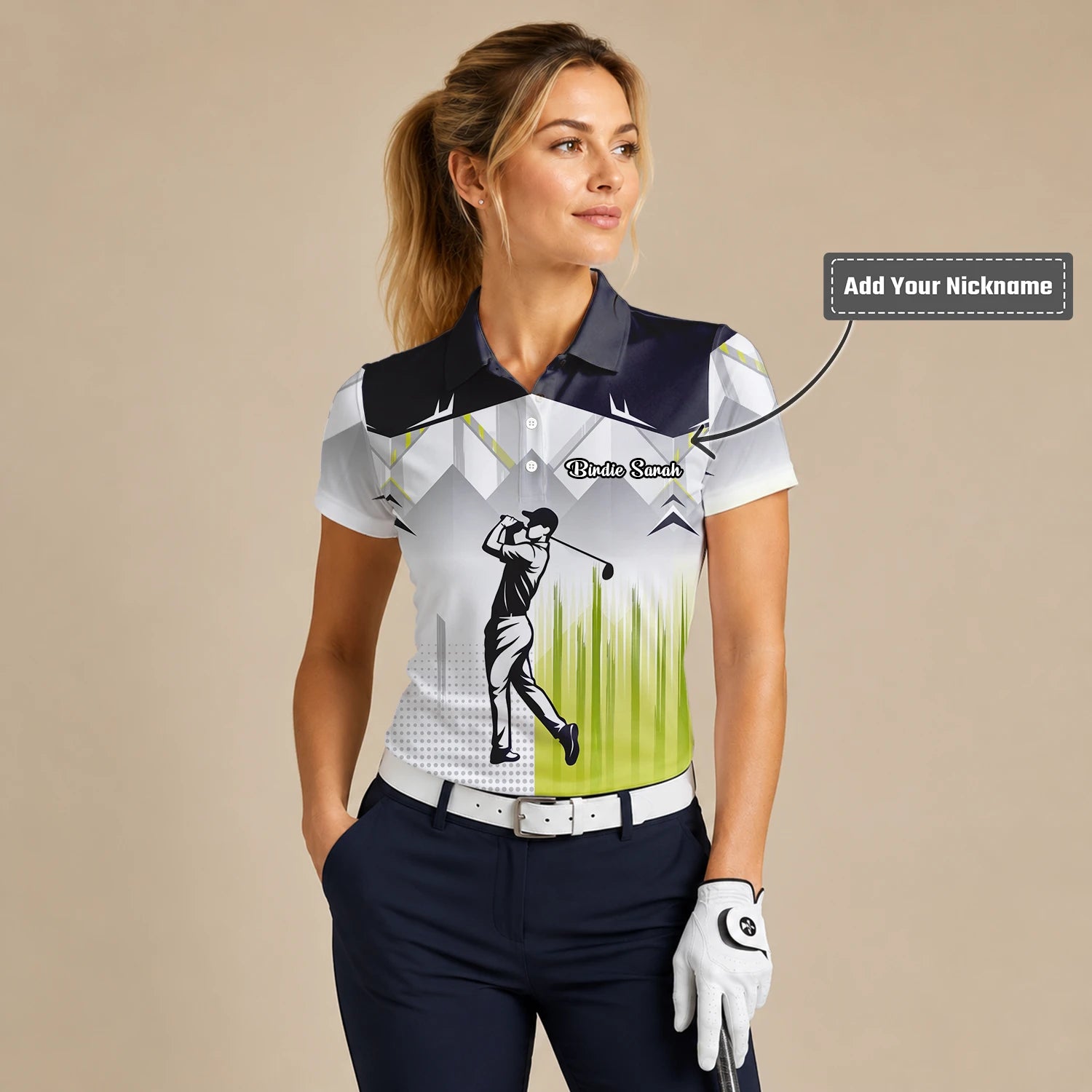 Personalised Black Grey Lime Golfer Silhouette Golf Polo Shirt For Women F4552