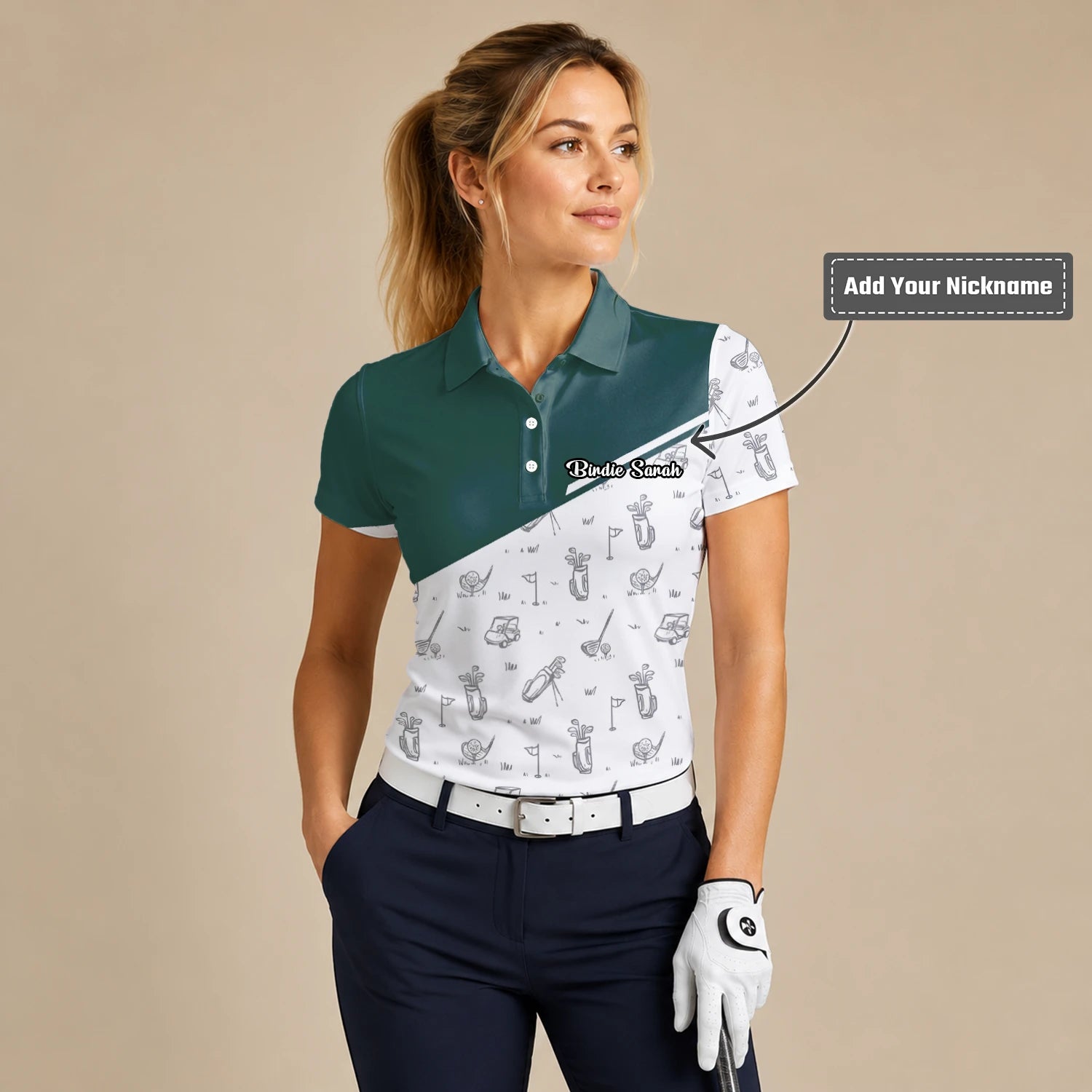 Personalised Green White Golf Club Sketch Golf Polo Shirt For Women L9936