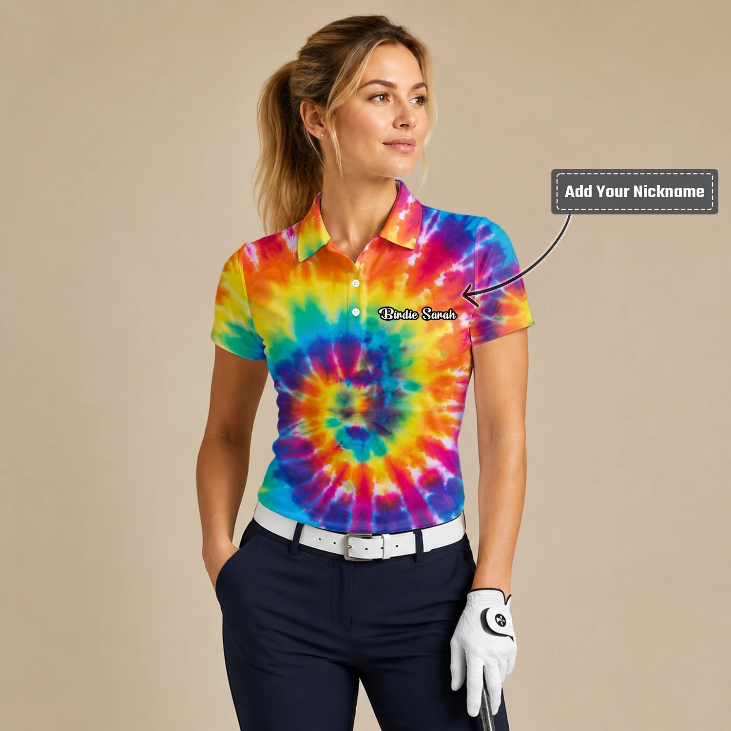 Personalised Rainbow Tie Dye Spiral Golf Polo Shirt For Women S4610
