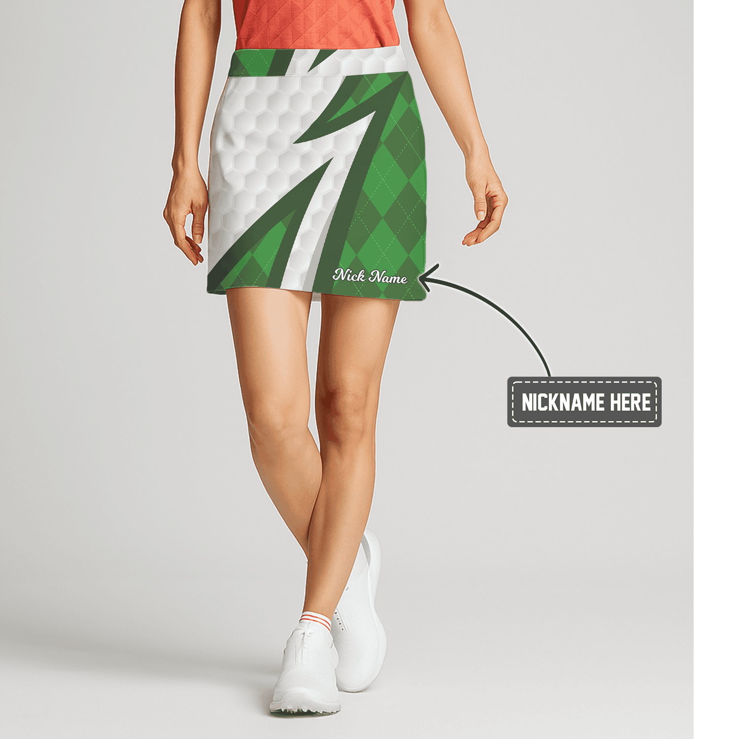 Personalized Women's Green & White Argyle Chevron Golf Skort I4667 main image - S