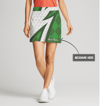 Personalized Women's Green & White Argyle Chevron Golf Skort I4667 main image - S
