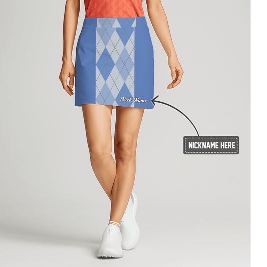 Personalized Women's Blue Athletic Golf Skort with Light Blue & Grey Argyle Panel F0066 main image - S