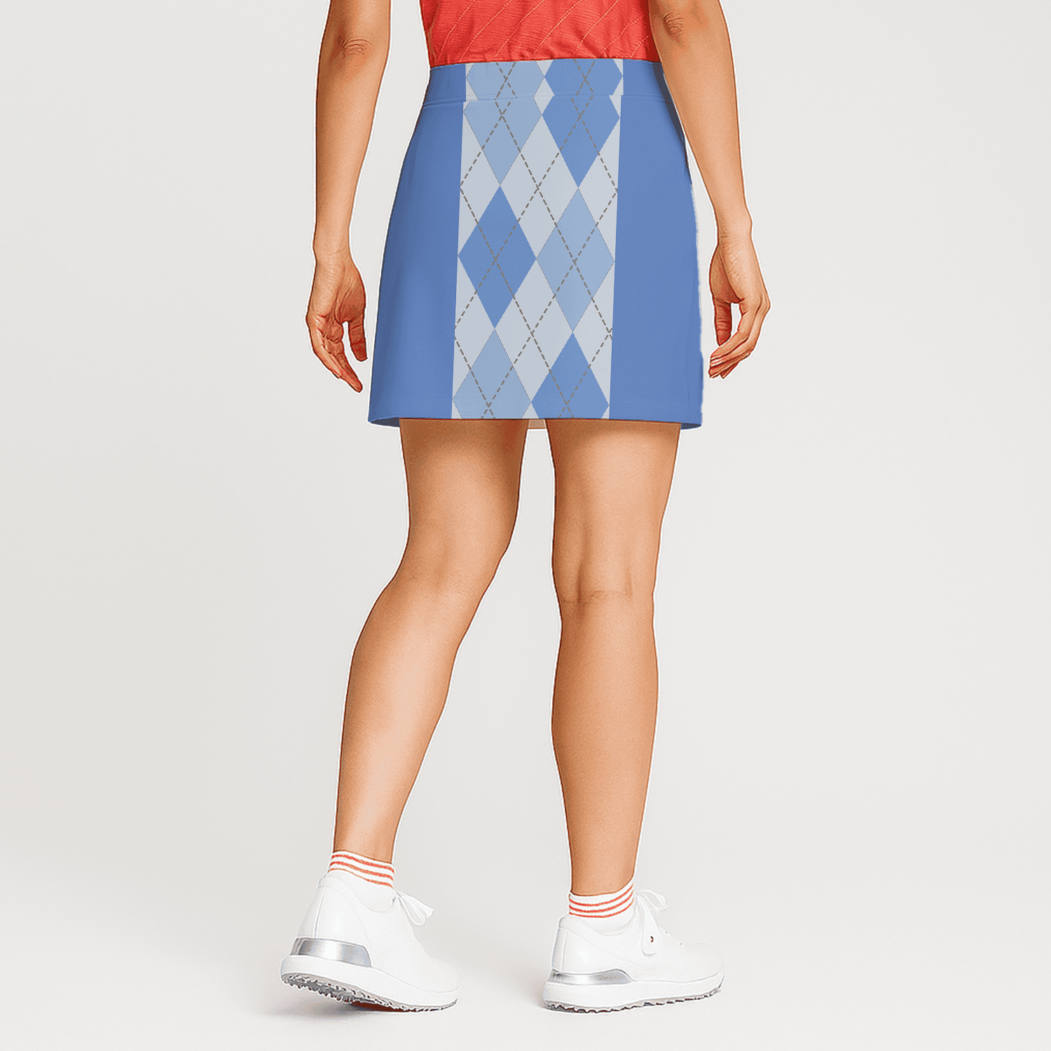 Personalized Women's Blue Athletic Golf Skort with Light Blue & Grey Argyle Panel F0066 additional image 1