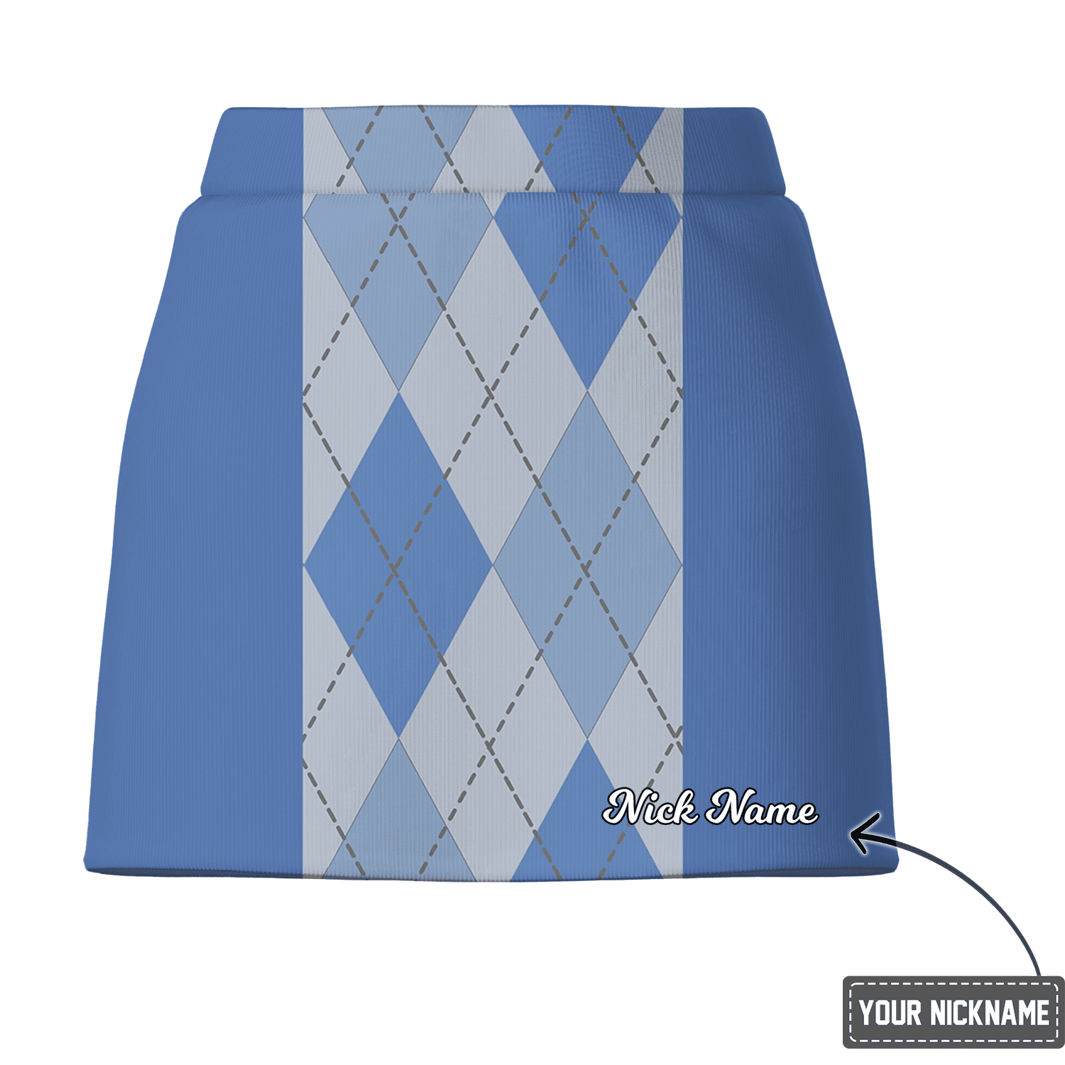 Personalized Women's Blue Athletic Golf Skort with Light Blue & Grey Argyle Panel F0066 additional image 2