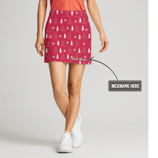 Personalized Women's Red Holiday Christmas Tree Snowflake Golf Skort T1619 main image - S