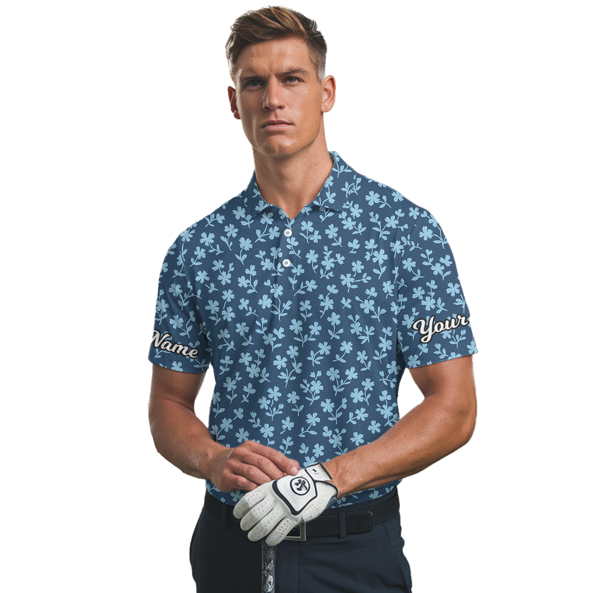 Personalized Blue Floral Golf Polo Shirt for Men L6156 additional image 2