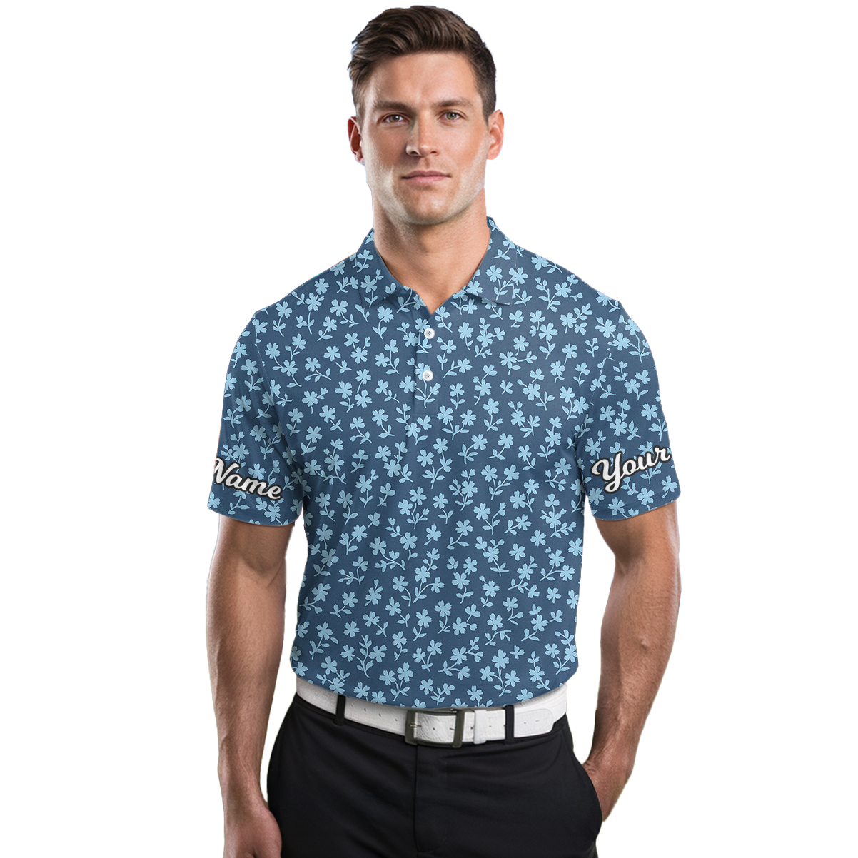 Personalized Blue Floral Golf Polo Shirt for Men L6156 additional image 3
