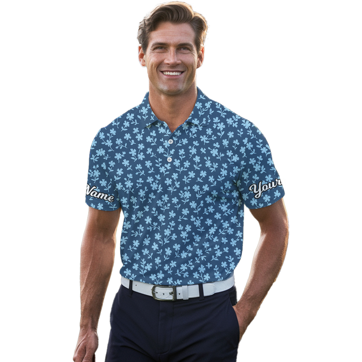 Personalized Blue Floral Golf Polo Shirt for Men L6156 additional image 4