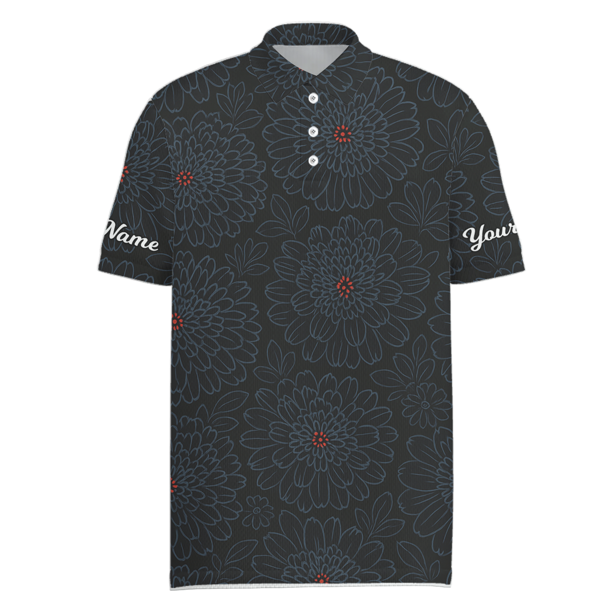 Personalized Golf Polo Shirt Men Dark Grey Floral Blue Red Custom Name F1349 main image - Men Polo S