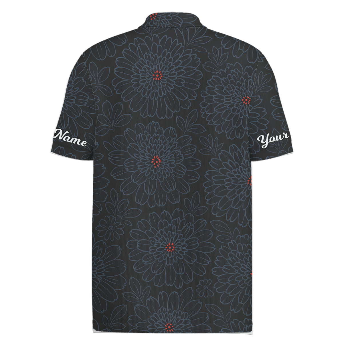 Personalized Golf Polo Shirt Men Dark Grey Floral Blue Red Custom Name F1349 additional image 1