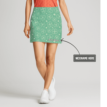 Personalized Women's Mint Green Shamrock Clover Print Golf Skort Y3375 main image - S