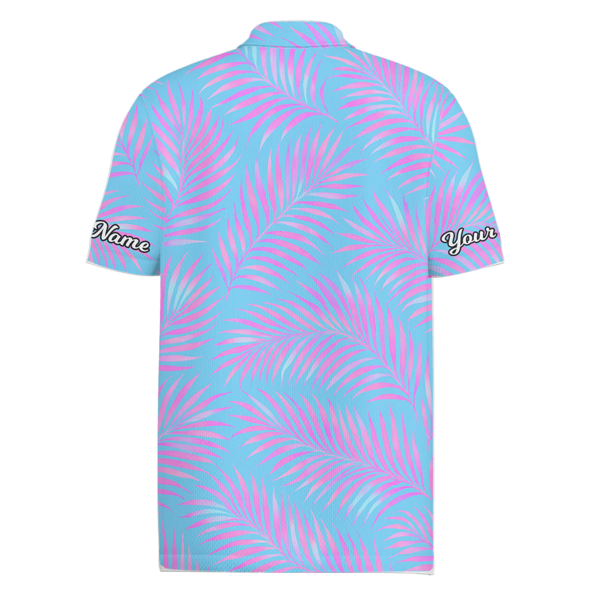 Personalized Men's Golf Polo Shirt Tropical Palm Blue Pink P4758 additional image 1