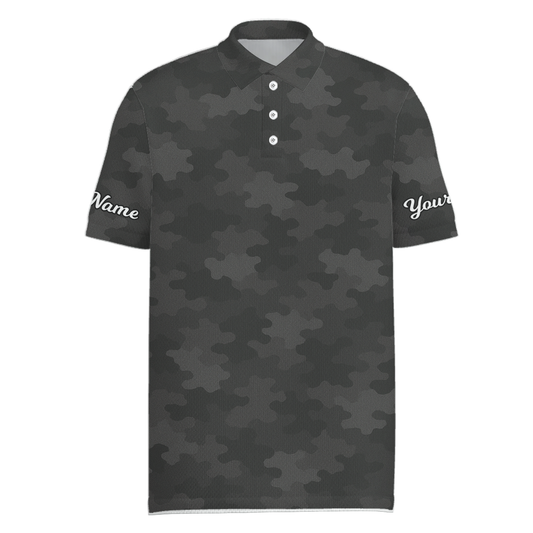 Men's Personalized Golf Polo Shirt Dark Grey Camouflage Custom Name T9744 main image - Men Polo S