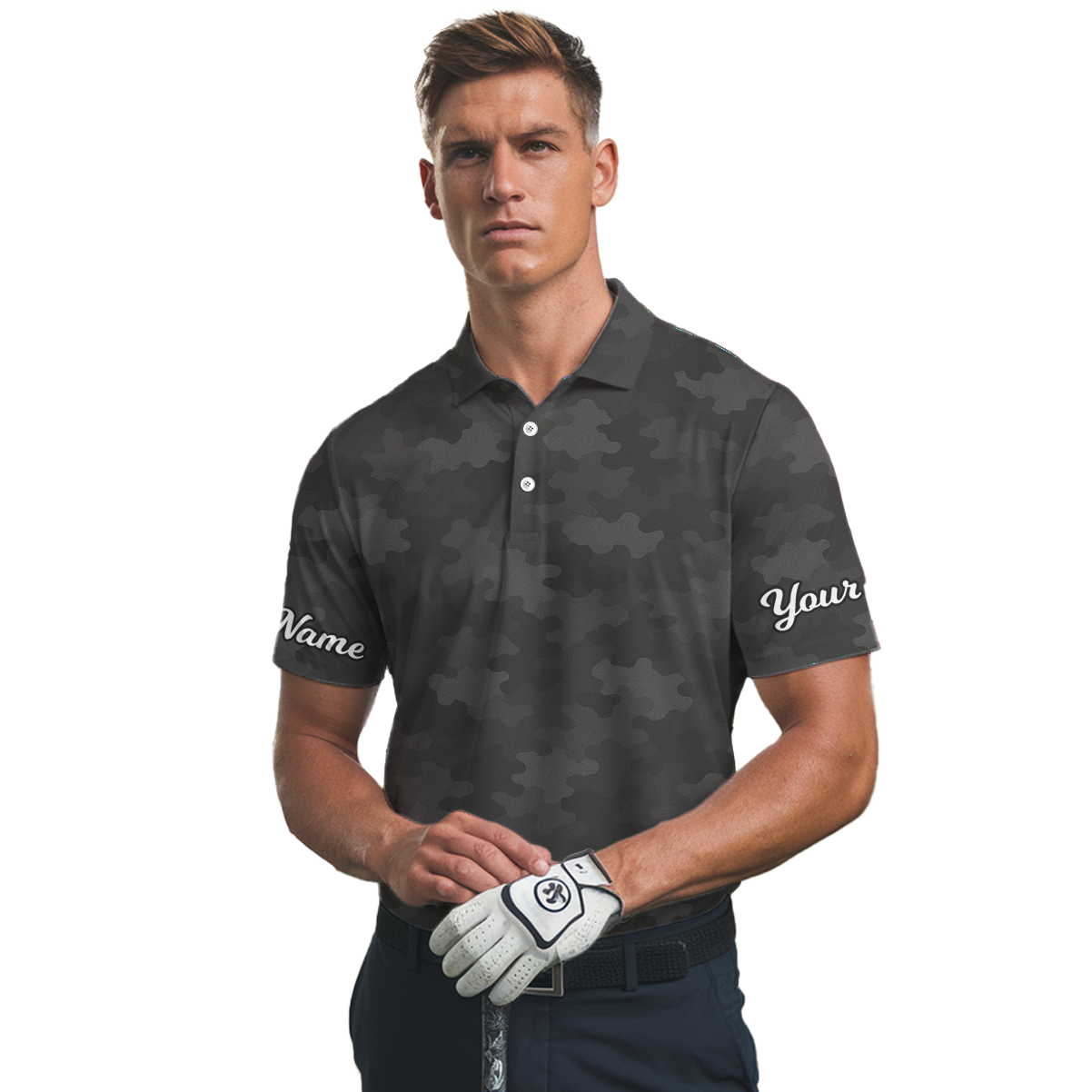 Men's Personalized Golf Polo Shirt Dark Grey Camouflage Custom Name T9744 additional image 2