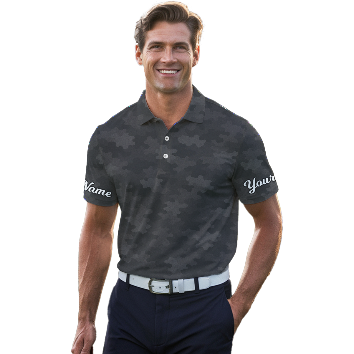 Men's Personalized Golf Polo Shirt Dark Grey Camouflage Custom Name T9744 additional image 4