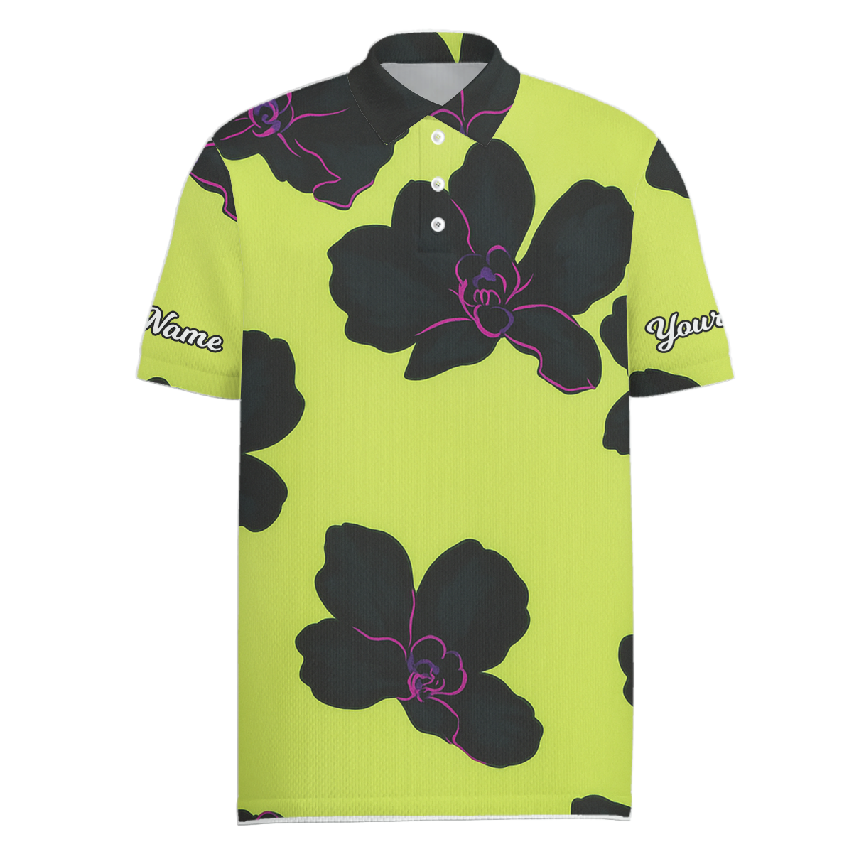 Personalized Black Orchid Floral Golf Polo Shirt for Men Lime Green R9099 main image - Men Polo S