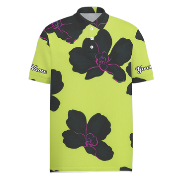Personalized Black Orchid Floral Golf Polo Shirt for Men Lime Green R9099 main image - Men Polo S