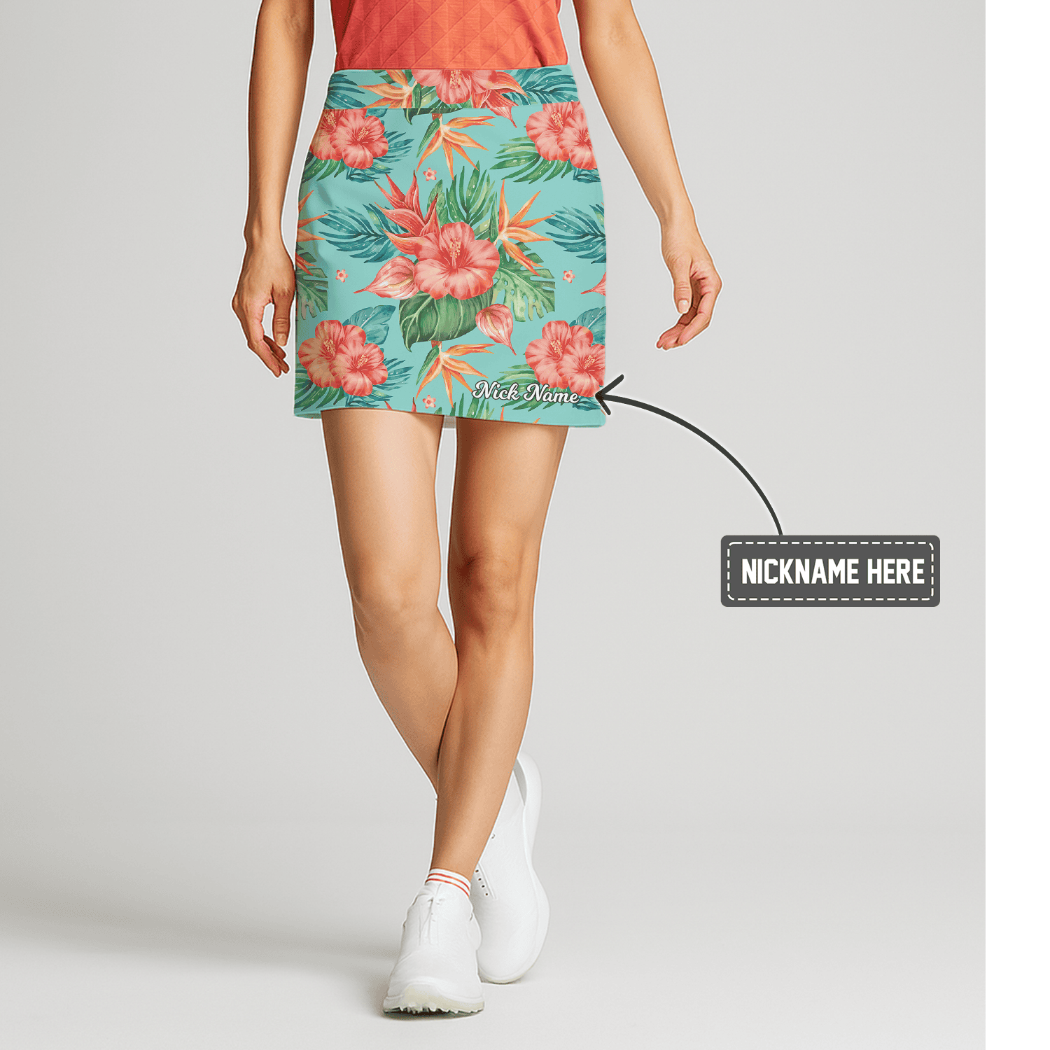 Personalized Women's Aqua Tropical Hibiscus Print Golf Skort F5626 main image - S