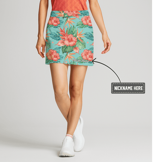 Personalized Women's Aqua Tropical Hibiscus Print Golf Skort F5626 main image - S