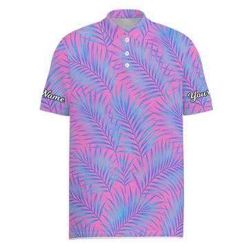 Personalized Men's Pink Blue Palm Print Golf Polo Shirt L7919 main image - Men Polo S
