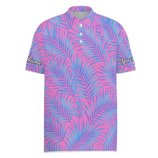 Personalized Men's Pink Blue Palm Print Golf Polo Shirt L7919 main image - Men Polo S