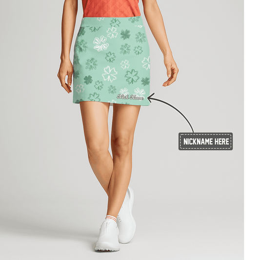 Personalized Women's Mint Green Lucky Clover Athletic Golf Skort C7149 main image - S