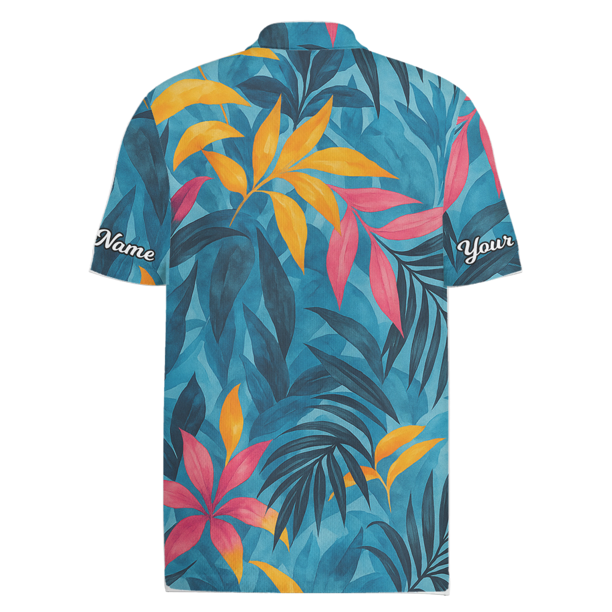Personalized Tropical Leaves Golf Polo Shirt Blue Pink Yellow C2220 additional image 1