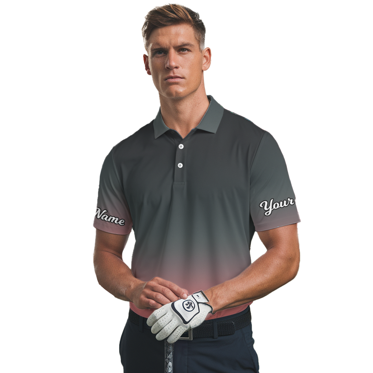 Personalized Men's Gradient Golf Polo Shirt Dark Grey Coral K8762 additional image 2