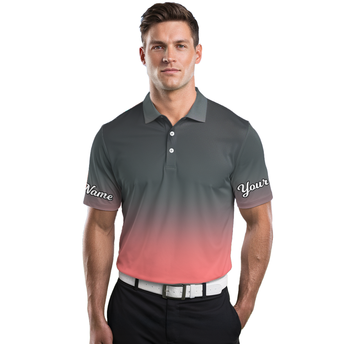 Personalized Men's Gradient Golf Polo Shirt Dark Grey Coral K8762 additional image 3