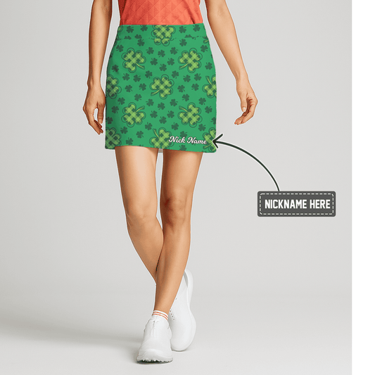 Personalized Lucky Green Shamrock Print Athletic Women's Golf Skort I6713 main image - S