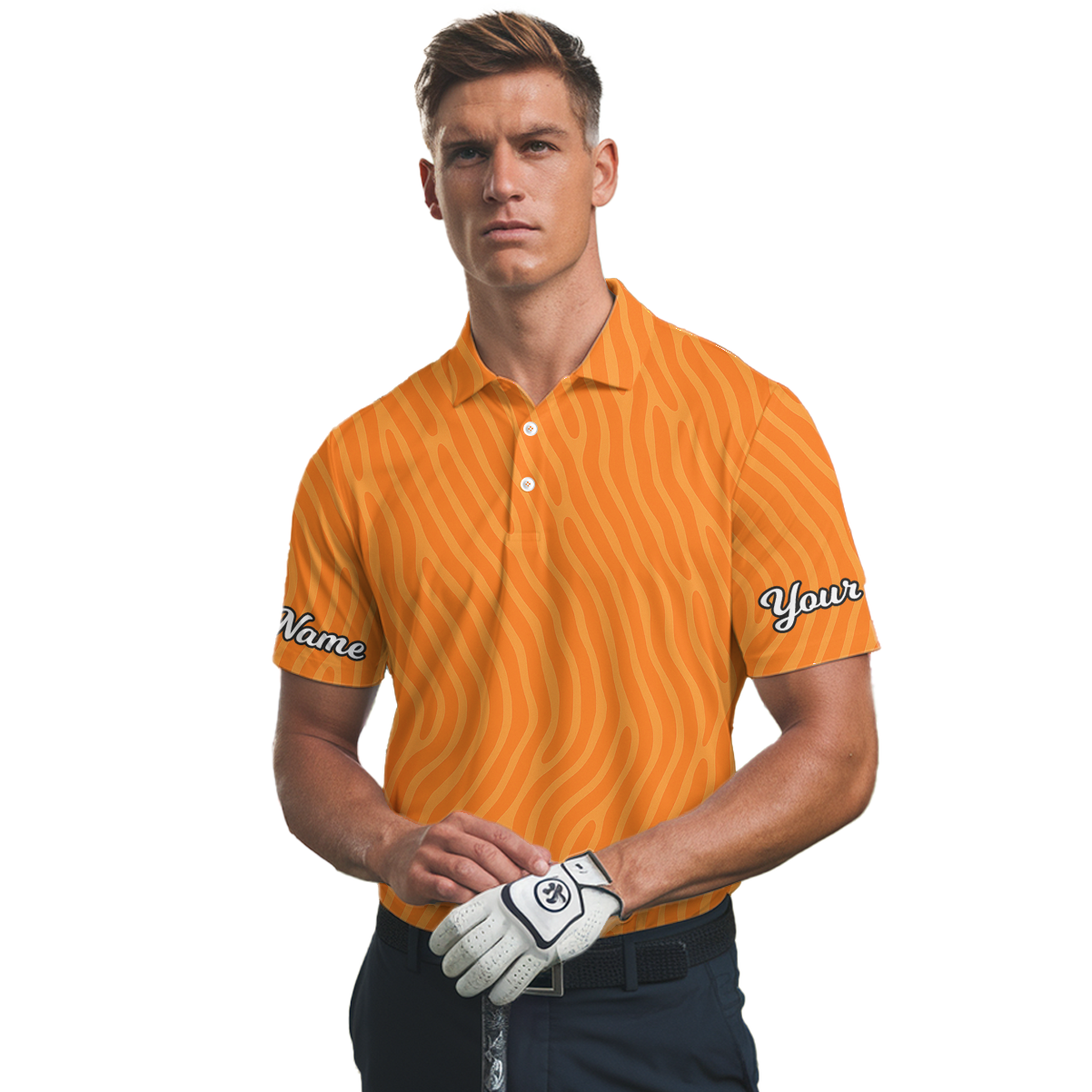 Personalized Orange Wavy Pattern Golf Polo Shirt for Men I1168 additional image 2