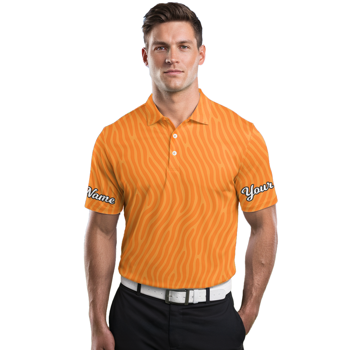 Personalized Orange Wavy Pattern Golf Polo Shirt for Men I1168 additional image 3