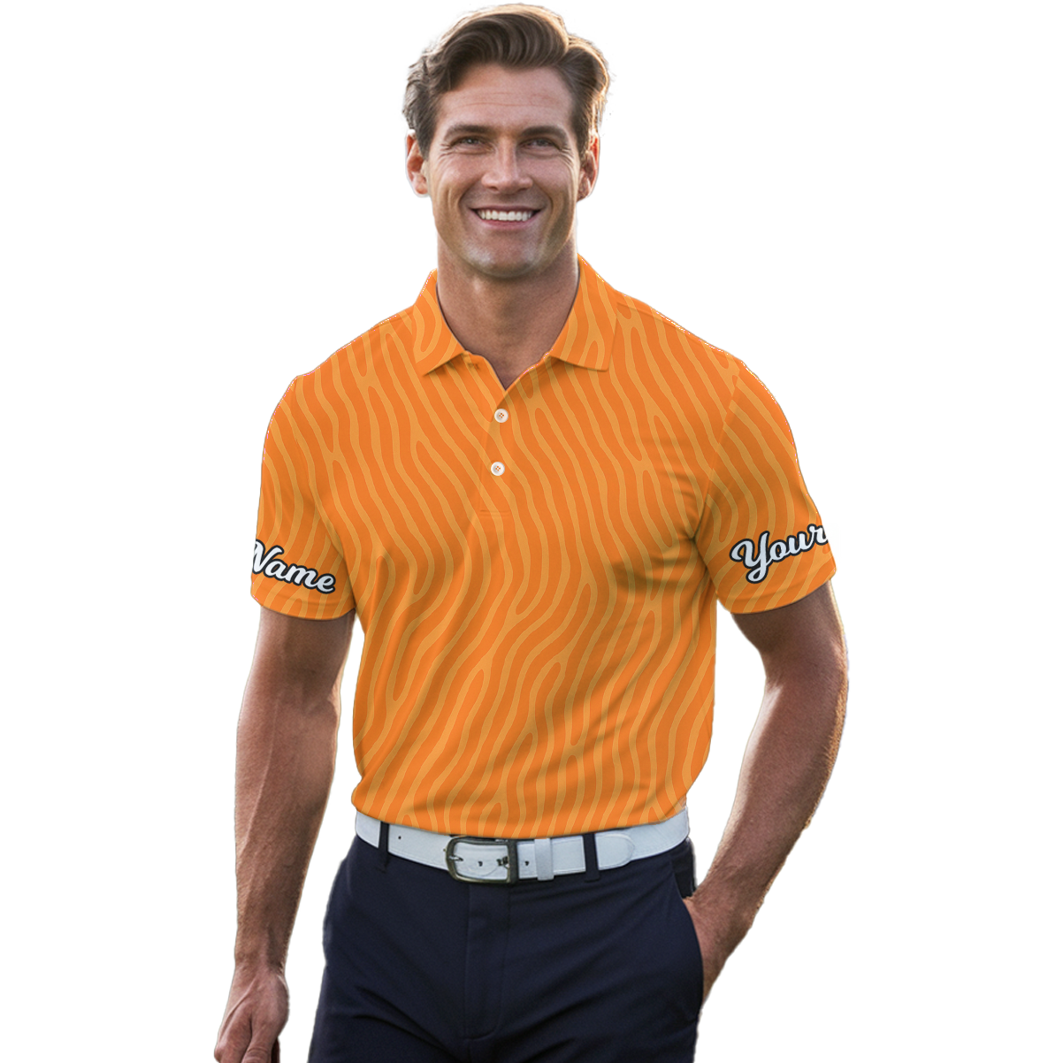 Personalized Orange Wavy Pattern Golf Polo Shirt for Men I1168 additional image 4