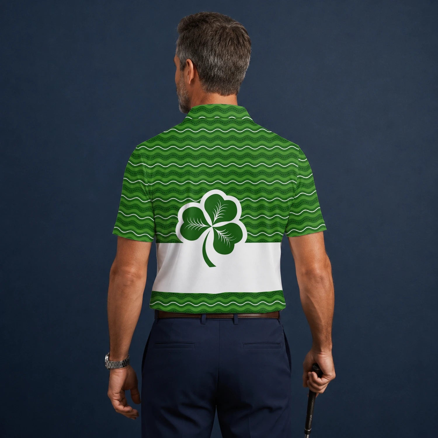 Personalised Green Shamrock Wave Golf Polo Shirt For Men I6128